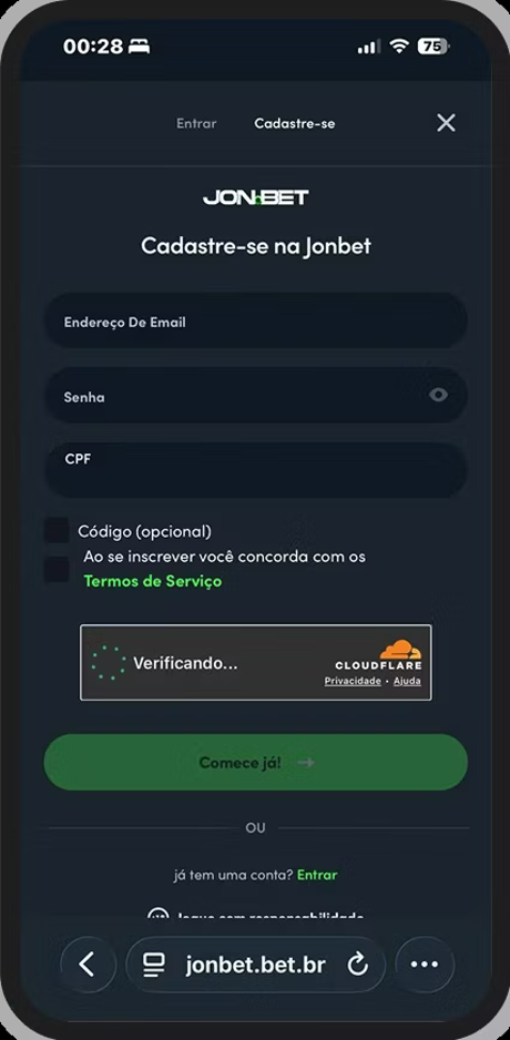 Formulário de cadastro da Jonbet
