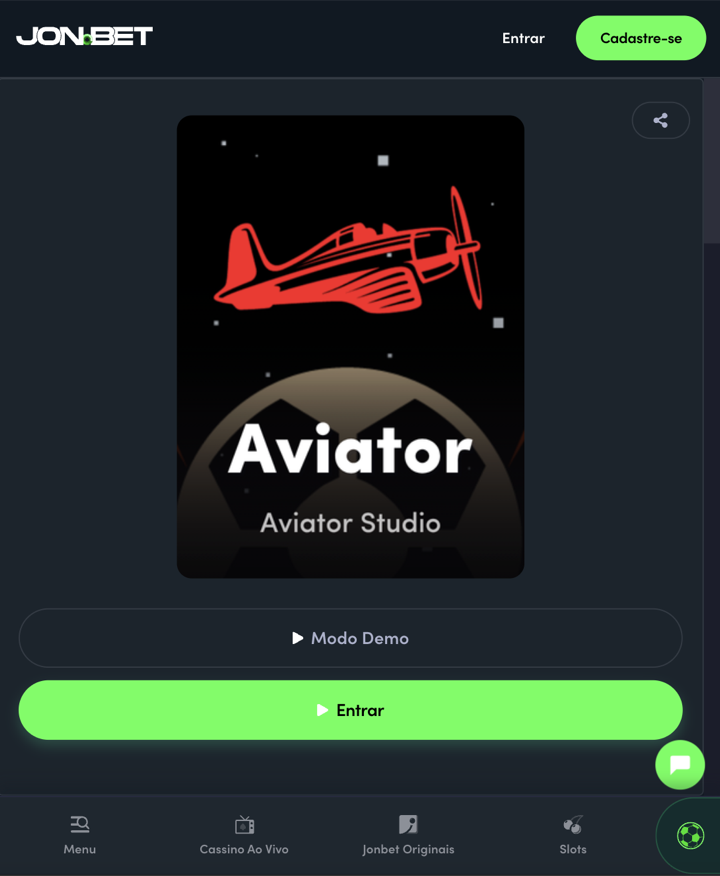 Página do Aviator na Jonbet com Modo Demo e Entrar