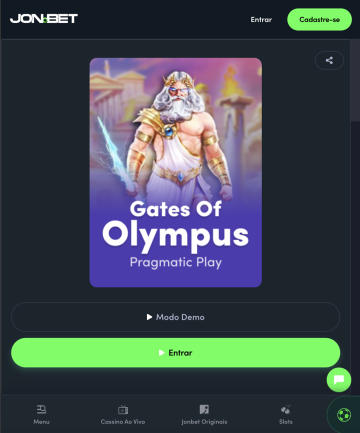 Página do Gates of Olympus na Jonbet com Modo Demo e Entrar