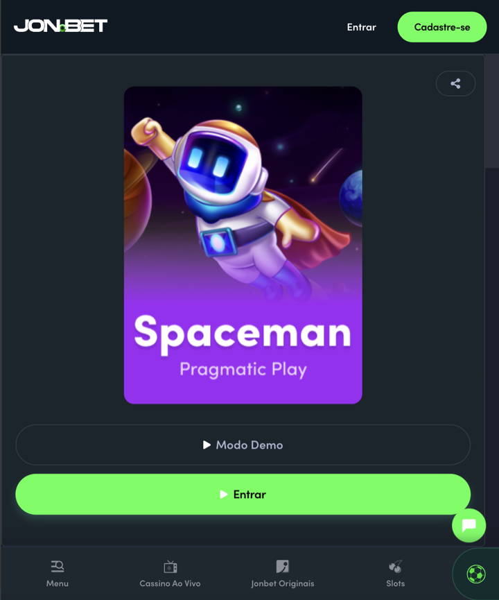 Página do Spaceman na Jonbet com Modo Demo e Entrar